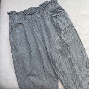 Essue Blue White Striped Paperbag Waist Cotton Pants CP1002A Size L